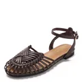 Vintage Roman-style brown woven sandals with adjustable ankle strap and closed toe design - 36 / Coffee
