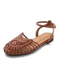 Vintage brown hand-woven closed-toe Roman sandals with ankle strap for summer casual wear - 37 / Brown