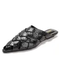 Stylish black hollow woven pointed-toe mules with snakeskin texture for women summer - 36 / Black