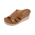 Sandales compensées marron pour femmes avec brides tressées et semelle beige confortable - 38 / Marron