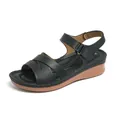 Sandales compensées noires pour femmes avec brides texturées et fermeture velcro - 36 / Noir