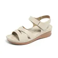 Élégantes sandales compensées beiges pour femmes avec velcro et brides croisées texturées - 36 / Abricot