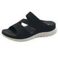 Fashionable black knit slip-on walking sandal for women featuring a thick cushioned beige sole - 35 / Black