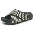 Thick sole slide sandal with black and white criss-cross patterned fabric upper - 41 / Black