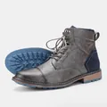 Close-up of distressed grey leather Martin boots with non-slip blue rubber sole - 39 / Vintage Work Style (KD605) / Vintage Gray (KD605)