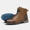 Vue détaillée de bottines vintage marron pour homme avec semelle bleue antidérapante - 7 / Marron Foncé Vintage (KD606)