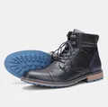 Detail view of men's vintage leather Martin boots with a stylish blue rubber sole. - 39 / Vintage Color-Block Work Style (KD608) / Black and Blue Patchwork