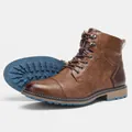 Détail de bottes Martin marron vintage pour hommes avec semelle à crampons bleue distinctive - 7 / Marron Frotté (KD613)