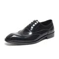 Classic black patent leather Oxford dress shoe with elegant wingtip detail and square toe - 37 / Black