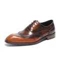 Premium brown gradient genuine leather Oxford dress shoes with square toe for men. - 37 / Brown Yellow