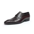 Classic men's dark brown leather dress shoes featuring crocodile texture for business - 37 / Business Formal Style (3811) / Brown Red