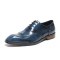 Handcrafted blue cowhide leather Oxford shoes for business formal and wedding groom style. - 37 / Sapphire Blue