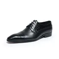 Black men's formal dress shoes with crocodile texture accents for wedding and business - 37 / Business Formal Style (3811) / Black