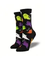 Black Halloween crew socks with colorful cartoon ghost and 'Boo!' jacquard patterns - One Size / Cute Ghost
