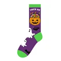 Vibrant Halloween themed purple and green crew socks featuring pumpkin and ghost patterns - One Size (37-46) / Candy Pumpkin Style (KJ-042)