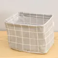 Sage green and white grid cotton linen foldable desktop storage basket for small items - Grey Plaid
