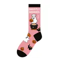 Pink Halloween crew socks featuring cute ghost and pumpkin motifs with 'Ghostly Goodies' text. - One Size (37-46) / Ghost Chef Style (KJ-046)
