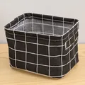 Minimalist black and white grid cotton linen storage basket with side handle for desktop - Black Grid