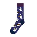 Fun purple mid-calf socks featuring white ghost musicians print for Halloween outfits - One Size (37-46) / Ghost Orchestra Style (KJ-047)
