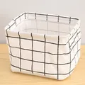 White and black grid fabric storage basket with handles for home organization - White Grid