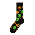 Festive Halloween crew sock featuring orange pumpkins and green skulls on black - One Size (37-46) / Fluorescent Skeleton Style (KJ-041)