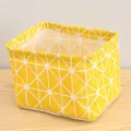 Yellow geometric pattern cotton linen storage basket with handle for desktop organization - Yellow Rice Grid