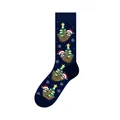 Navy blue crew socks featuring cute Christmas sloths with Santa hats and trees pattern - One Size (37-46) / Sloth Hugging Tree Style (KJ-056)