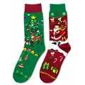 Festive Christmas mid-calf socks featuring Santa and reindeer jacquard patterns - One Size (37-46) / Santa and Reindeer Style (KJ-053)