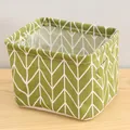Green cotton linen storage basket with white chevron pattern and convenient side handles - Green Rice Grid