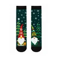 Festive dark green Christmas crew socks featuring gnome and snowflake jacquard patterns - One Size (37-46) / Gnome Style (KJ-054)