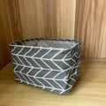 Rectangular grey chevron printed cotton linen storage basket with side fabric handles - Grey Arrow