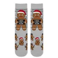 Grey crew socks with funny Christmas gingerbread man mugshot jacquard pattern. - One Size (37-46) / Arrested Gingerbread Man (KJ-049)
