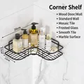 Black triangular corner bathroom shelf organizer made of thick solid iron wire metal - Black Triangle - Without Patch (Triangle Rack) / L