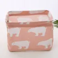 Pink cotton linen storage basket featuring cute polar bear print for desktop organization - Pink Bear