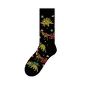 Black festive crew socks featuring colorful Christmas dinosaur jacquard patterns - One Size (37-46) / Dinosaur Pulling Cart (KJ-050)