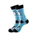 Premium light blue mid-tube cotton socks featuring cute cartoon penguin pattern design - One Size / Penguin Pattern (219)