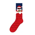 Festive Christmas crew socks featuring a Santa Claus and red brick chimney jacquard design - One Size (37-46) / Red Brick (KJ-001)