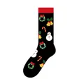 Festive black crew socks featuring colorful Christmas snowman and wreath patterns for men - One Size (37-46) / Bell (KJ-007)