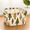 Foldable cotton linen storage basket with green tree print for desktop organizing. - Christmas Tree