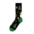 Festive black crew socks featuring Christmas trees and snowman jacquard patterns - One Size (37-46) / Christmas Tree (KJ-002)
