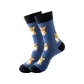 Cozy mid-calf cotton socks featuring cute cartoon Corgi patterns on denim blue fabric - One Size / Corgi Pattern (221)