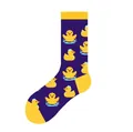 Vibrant purple crew socks featuring a repeating cute yellow rubber duck cartoon pattern design - One Size (37-46) / Duck (KJ-011)