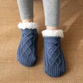 Ultra-thick winter floor socks with cable knit design and soft sherpa lining for home - One Size / Glaze Blue (Men's Style)