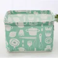 Mint green cotton linen desktop storage basket featuring white kitchen theme prints - Green Tableware