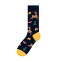 Festive navy blue Christmas crew socks featuring reindeer and tree jacquard patterns - One Size (37-46) / Reindeer Style (KJ-004)