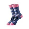 Chaussettes en coton avec motif tropical de toucan et feuilles de palmier en bleu et rose - Taille unique / Motif Toucan (224)