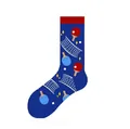 Navy blue mid-calf socks with red and blue table tennis paddle patterns and sports design - One Size (37-46) / Table Tennis Style (KJ-020)