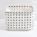 Large collapsible cotton linen storage basket with side handles and black cross print - Cross