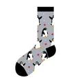 Comfortable grey crew socks featuring a cute penguin and red snowflake jacquard pattern - One Size (37-46) / Penguin Style (KJ-012)