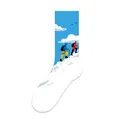 White mid-calf socks featuring a colorful mountaineering and snow mountain print - One Size (37-46) / Mountain Climbing Style (KJ-030)